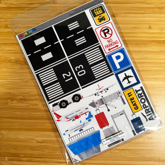 Airport: Reusable Decals for Customizing Magnetic Tiles, Plastic Bricks, and more