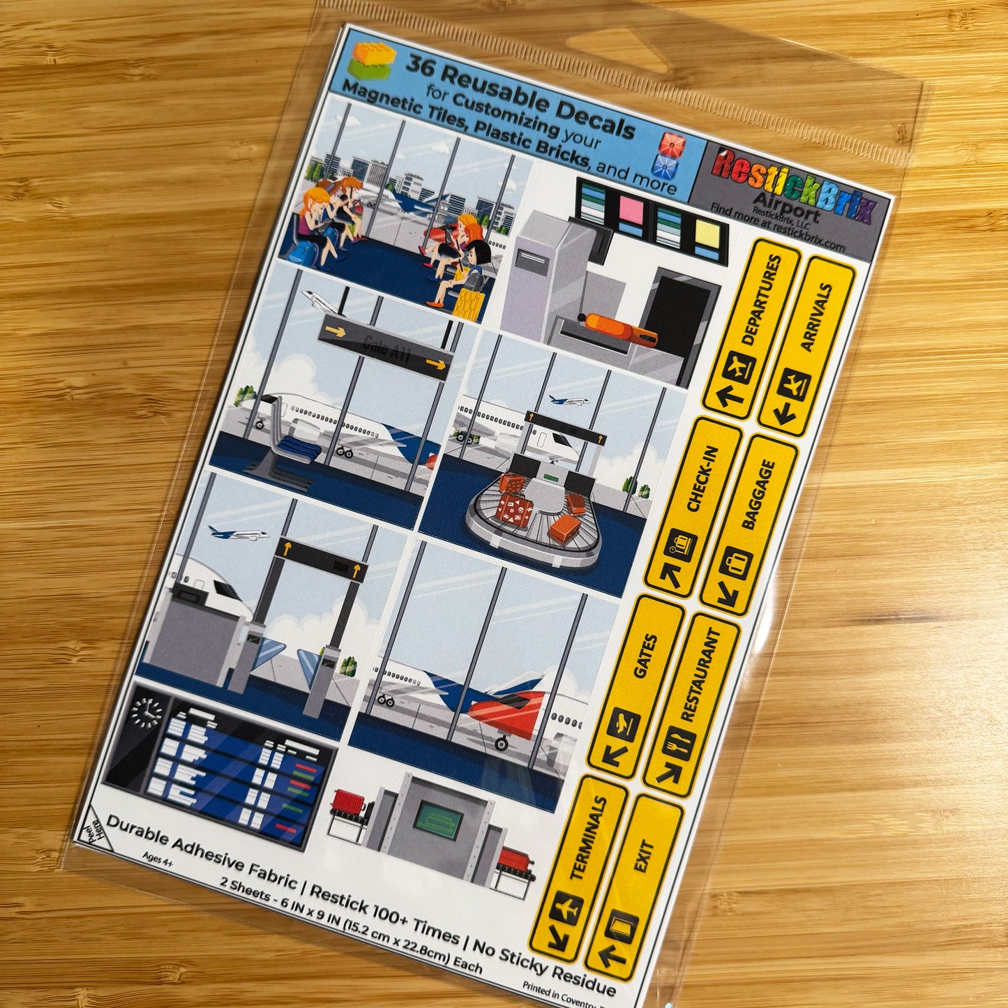 Airport: Reusable Decals for Customizing Magnetic Tiles, Plastic Bricks, and more