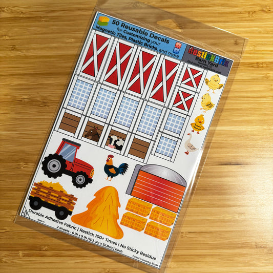 Barn Yard: Reusable Decals for Customizing Magnetic Tiles, Plastic Bricks, and more