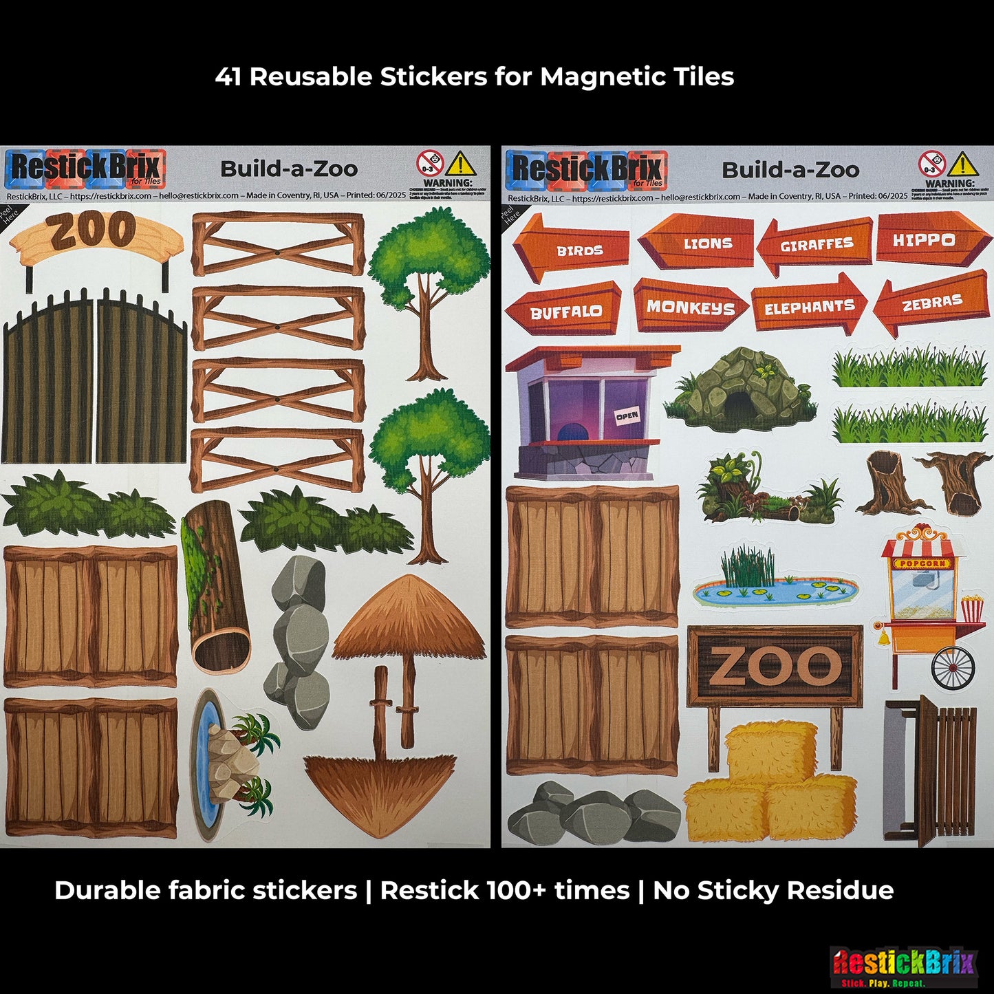 RestickBrix Build-a-Zoo: Reusable Fabric Stickers for Magnetic Tiles