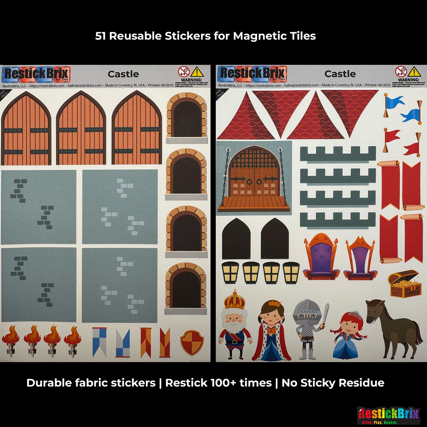 RestickBrix Castle: Reusable Fabric Stickers for Magnetic Tiles