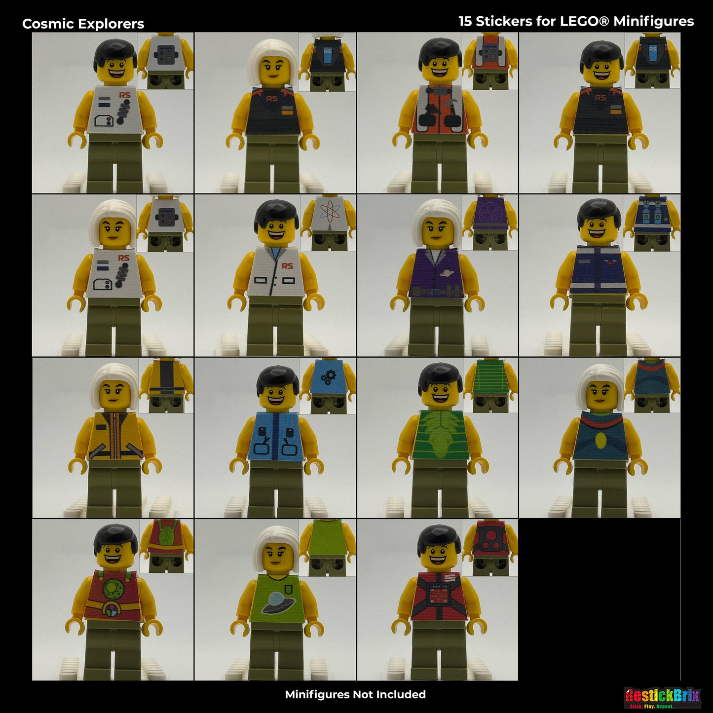 RestickBrix Cosmic Explorers: Reusable Fabric Stickers for LEGO® Bricks & Minifigures