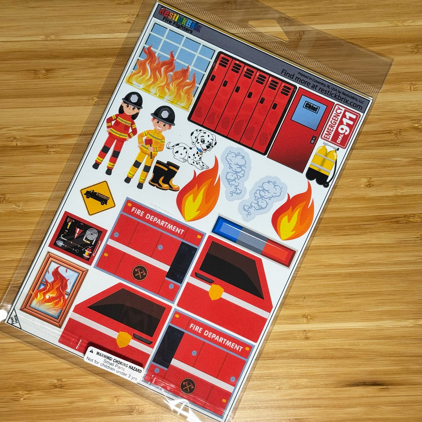 Fire Fighters: Reusable Decals for Customizing Magnetic Tiles, Plastic Bricks, and more