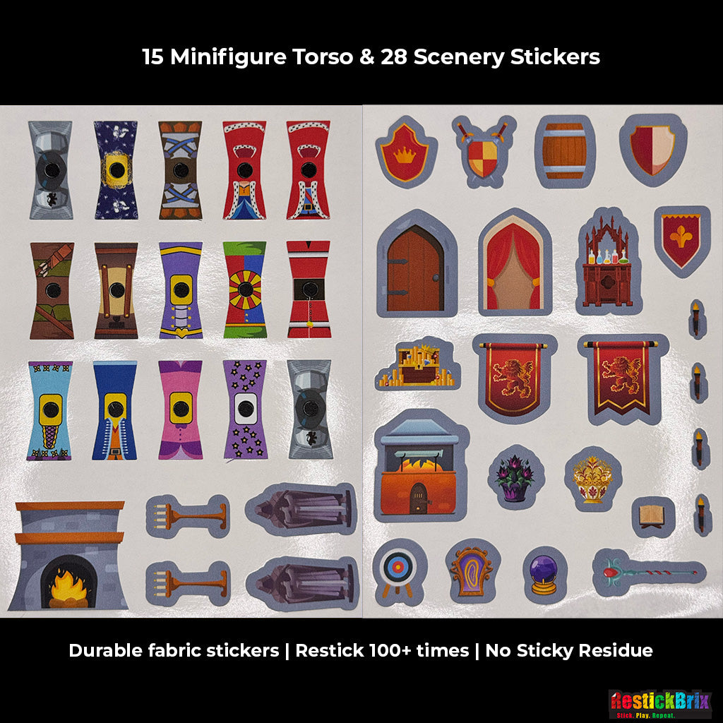 Knights & Royals – Medieval-Themed Reusable LEGO®-Compatible Stickers for Creative Play