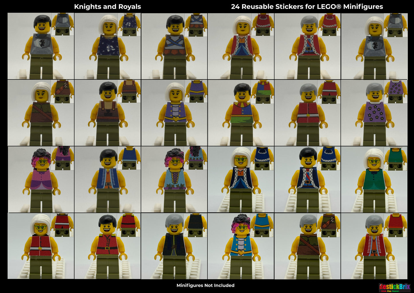 Knights and Royals: Reusable Customization Stickers for LEGO® Minifigures