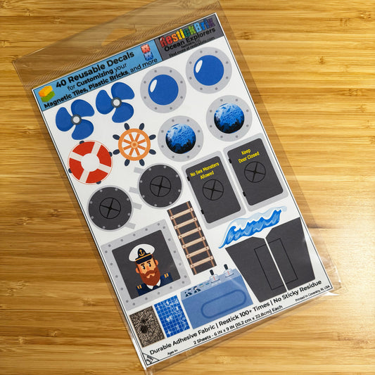 Ocean Explorers: Reusable Decals for Customizing Magnetic Tiles, Plastic Bricks, and more