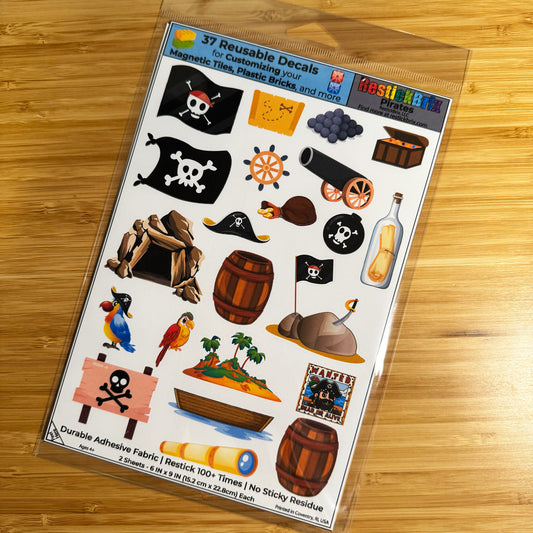 Pirates: Reusable Decals for Customizing Magnetic Tiles, Plastic Bricks, and more