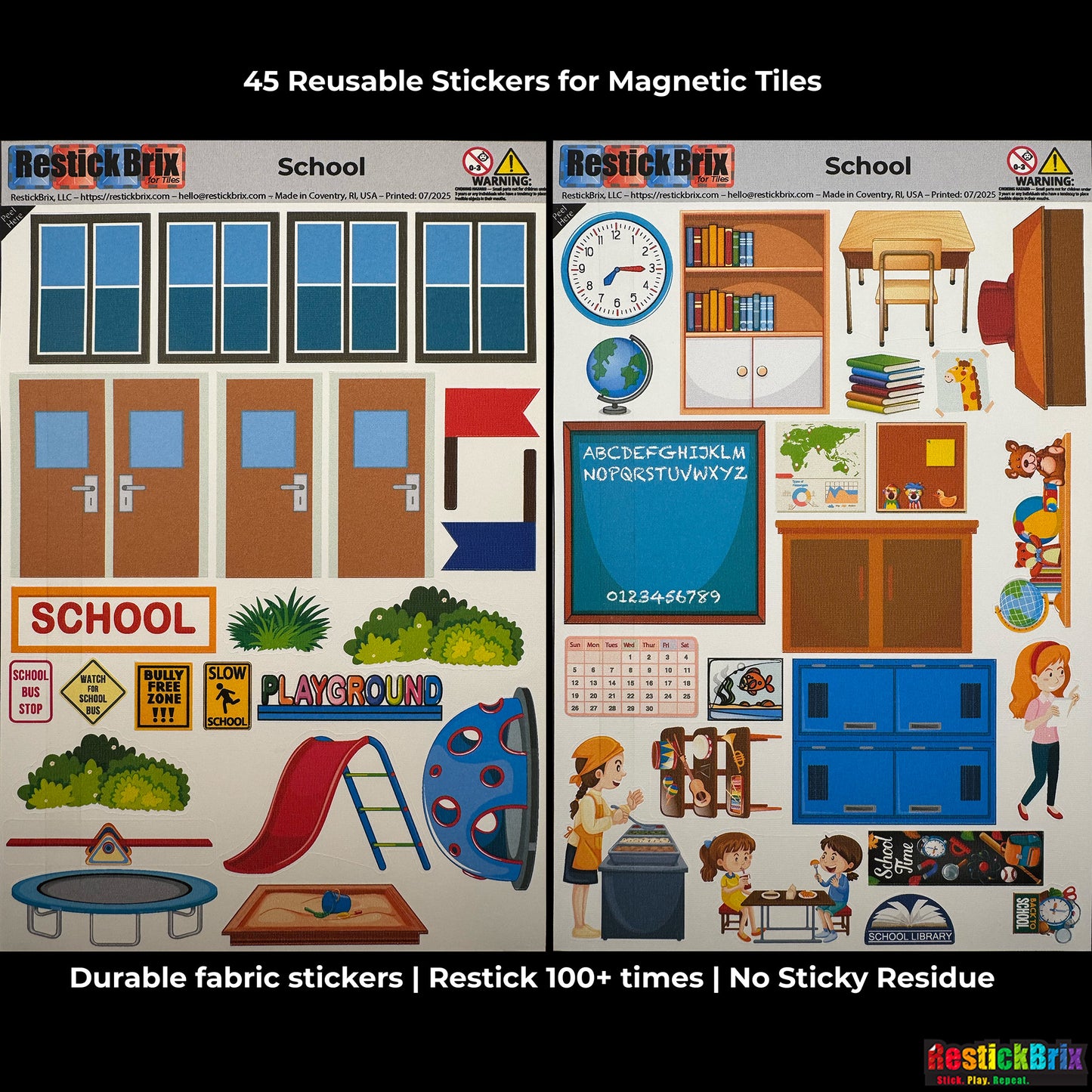 RestickBrix School: Reusable Fabric Stickers for Magnetic Tiles