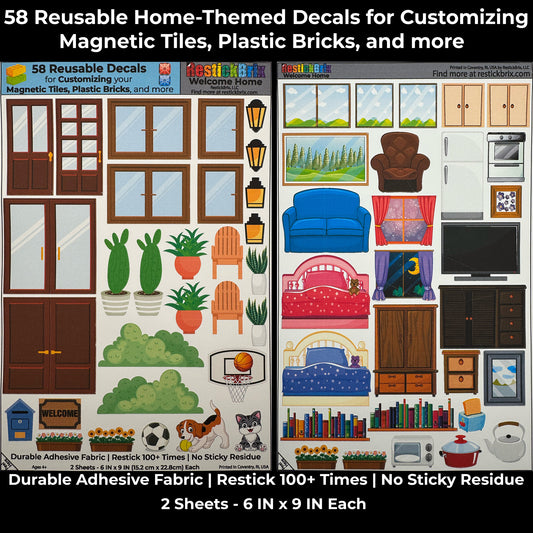 Best Seller Bundle - 3 Packs of Reusable Decals for Customizing Magnetic Tiles, Plastic Bricks, and more