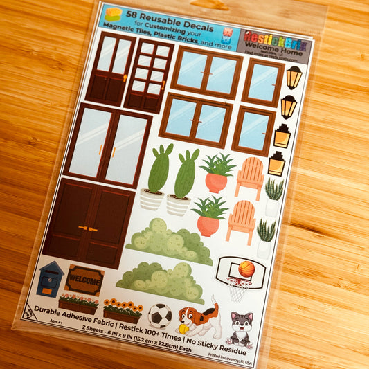 Welcome Home: Reusable Decals for Customizing Magnetic Tiles, Plastic Bricks, and more