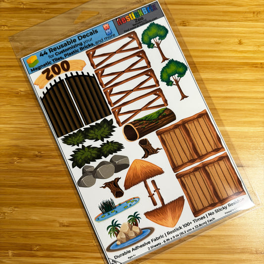 Zoo: Reusable Decals for Customizing Magnetic Tiles, Plastic Bricks, and more