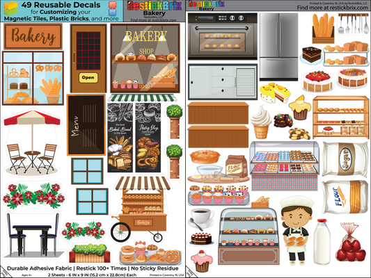 Bakery: Reusable Decals for Customizing Magnetic Tiles, Plastic Bricks, and more