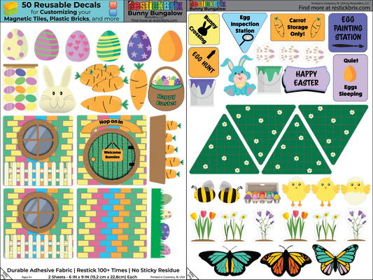 Bunny Bungalow: Reusable Decals for Customizing Magnetic Tiles, Plastic Bricks, and more