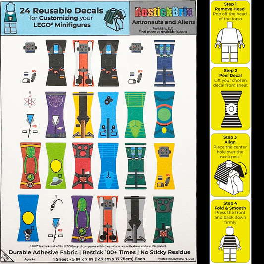Astronauts and Aliens: Reusable Customization Decals for LEGO® Minifigures