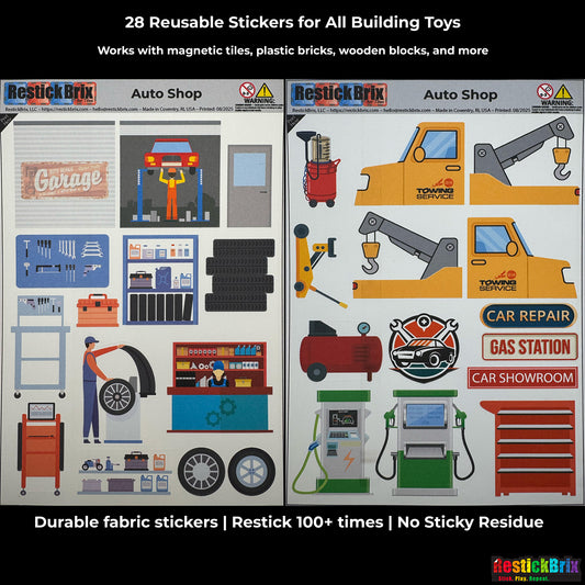 RestickBrix Auto Shop: Reusable Fabric Stickers for Building Toys