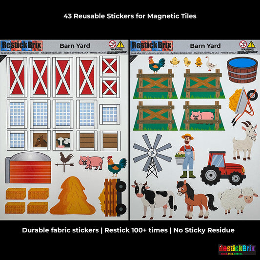 Barn Yard - Farm-Themed Reusable Stickers for Magnetic Tiles (MAGNA-TILES® and PicassoTiles® Compatible)