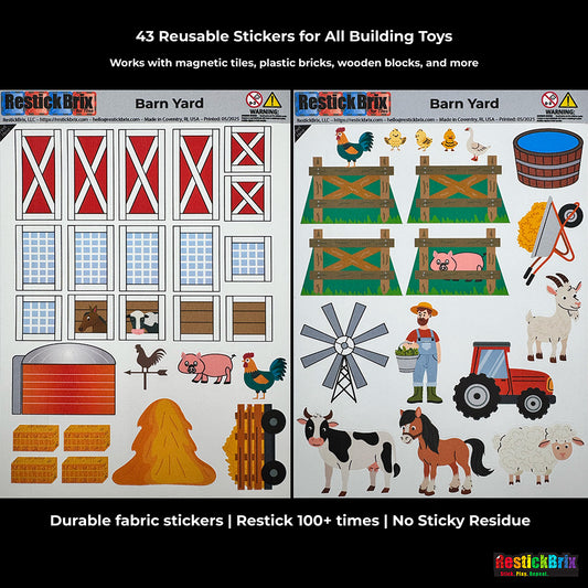 RestickBrix Barn Yard: Reusable Fabric Stickers for Building Toys