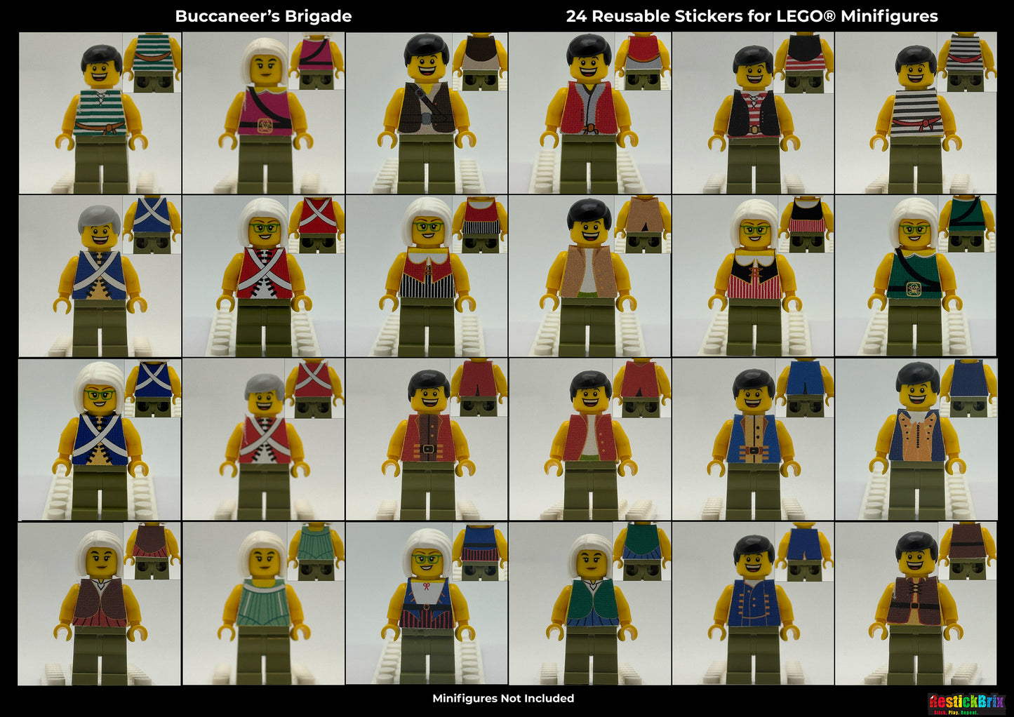Buccaneer's Brigade: Reusable Customization Stickers for LEGO® Minifigures