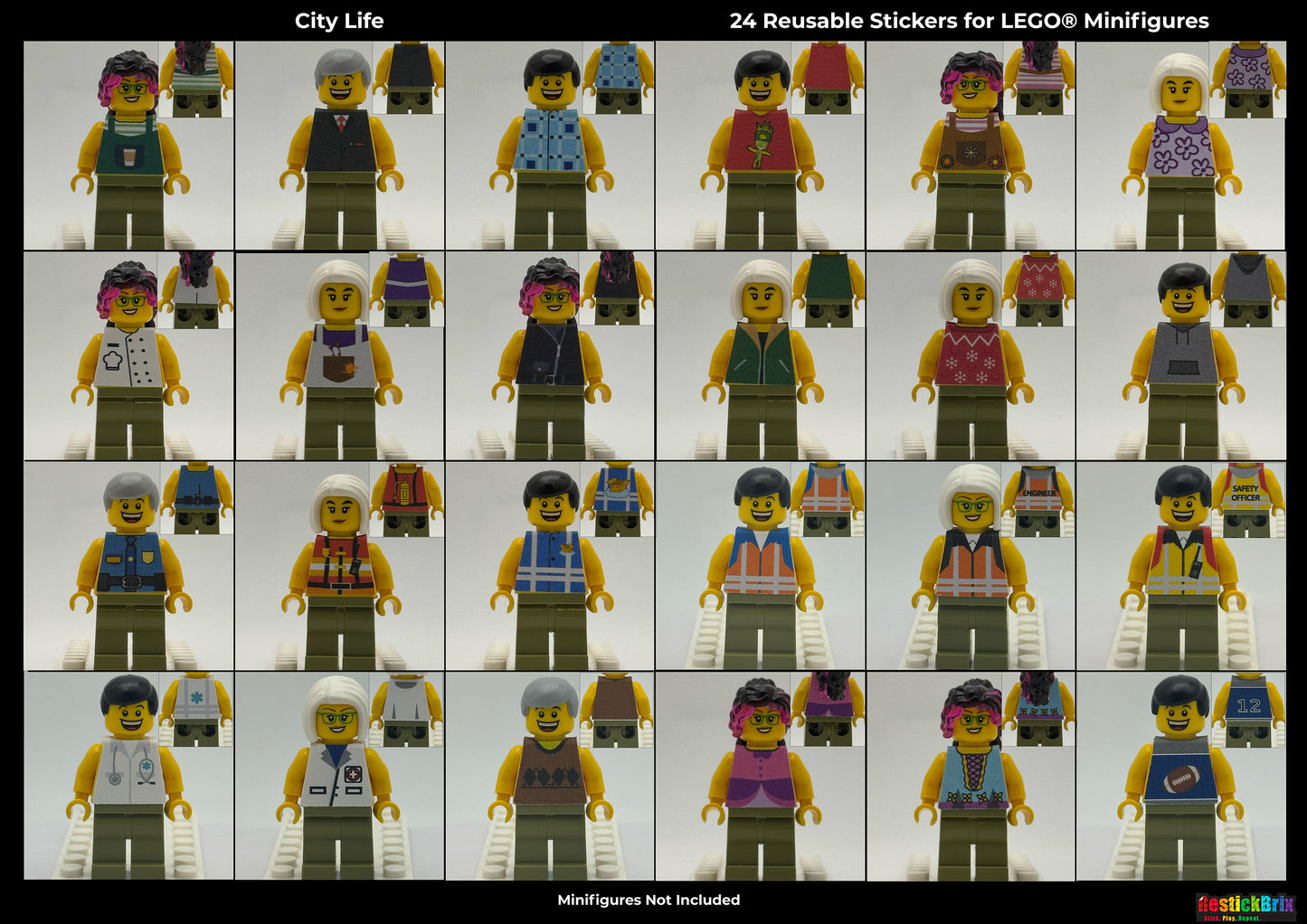 City Life: Reusable Customization Stickers for LEGO® Minifigures