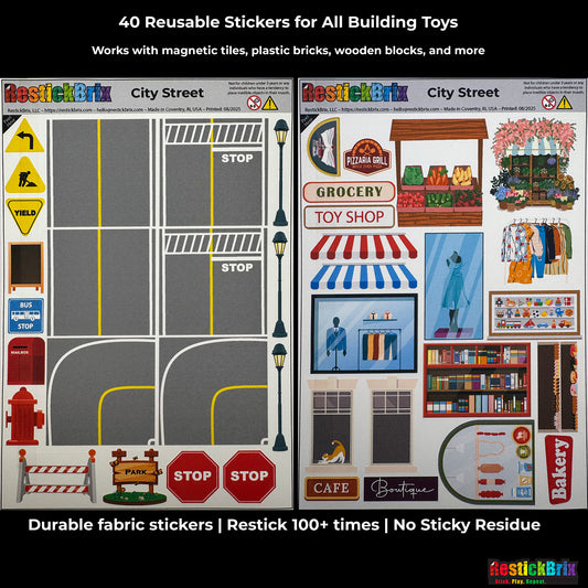RestickBrix City Street: Reusable Fabric Stickers for Building Toys
