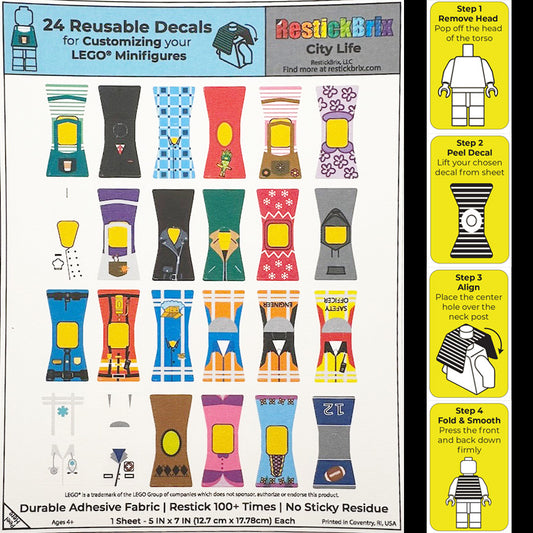 City Life: Reusable Customization Decals for LEGO® Minifigures