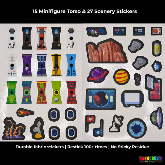 Cosmic Explorers – Space-Themed Reusable LEGO-Compatible Stickers for Creative Play
