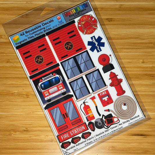 Fire Fighters: Reusable Decals for Customizing Magnetic Tiles, Plastic Bricks, and more