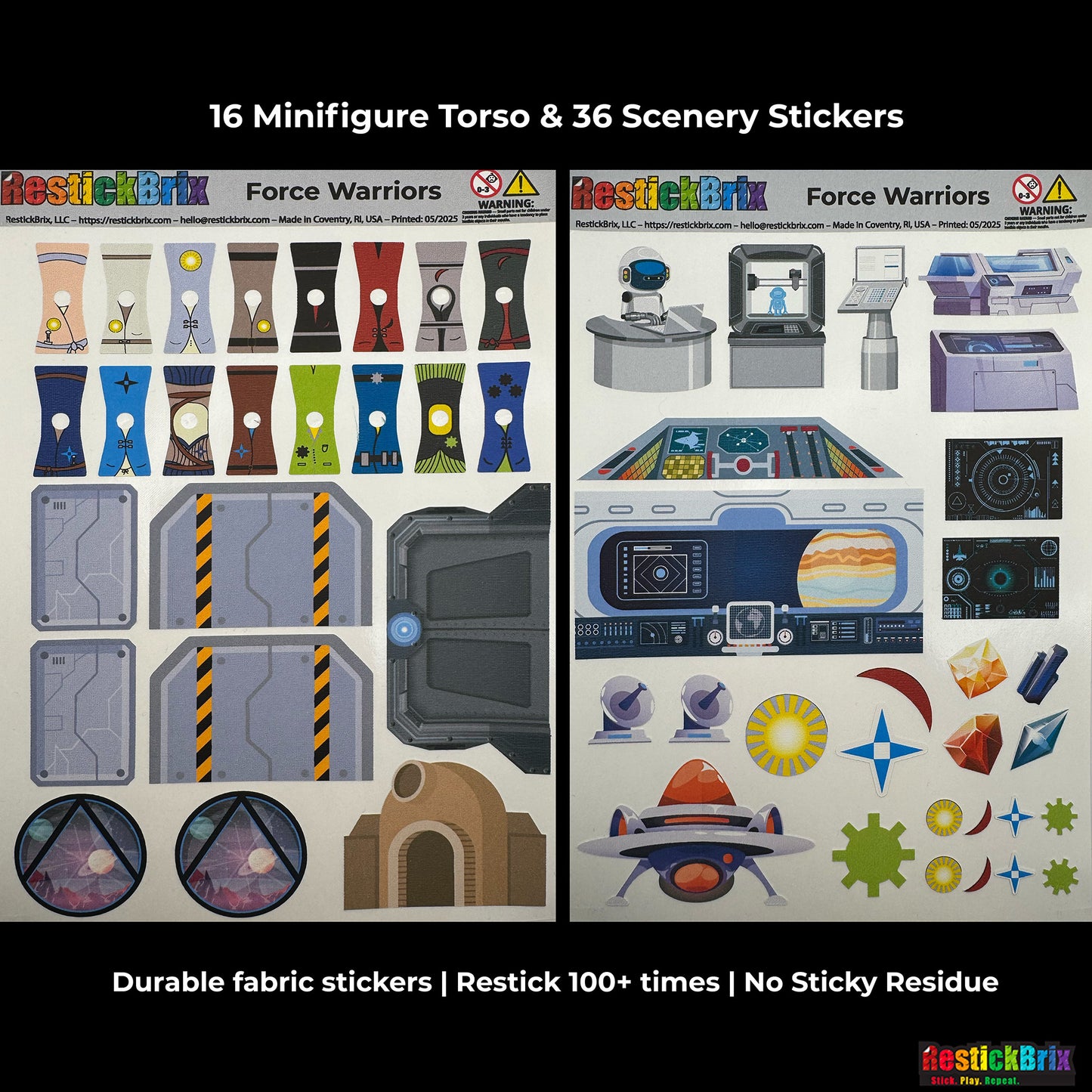 RestickBrix Force Warriors: Reusable Fabric Stickers for LEGO® Bricks & Minifigures