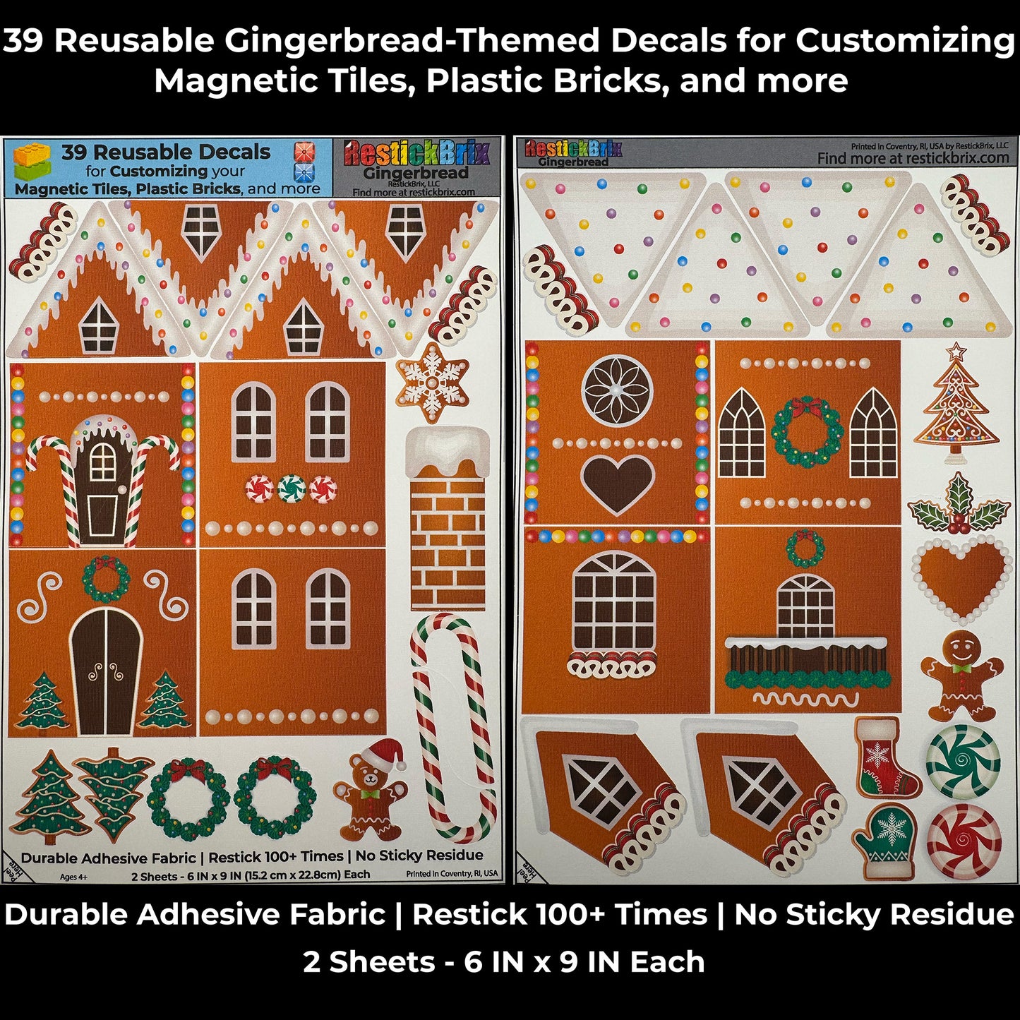 Gingerbread: Reusable Decals for Customizing Magnetic Tiles, Plastic Bricks, and more