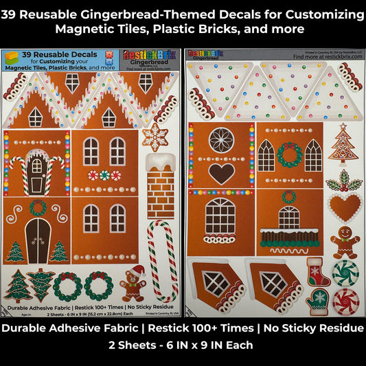 Gingerbread: Reusable Decals for Customizing Magnetic Tiles, Plastic Bricks, and more
