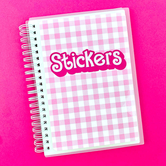 Pink Gingham Reusable Sticker Storage Book