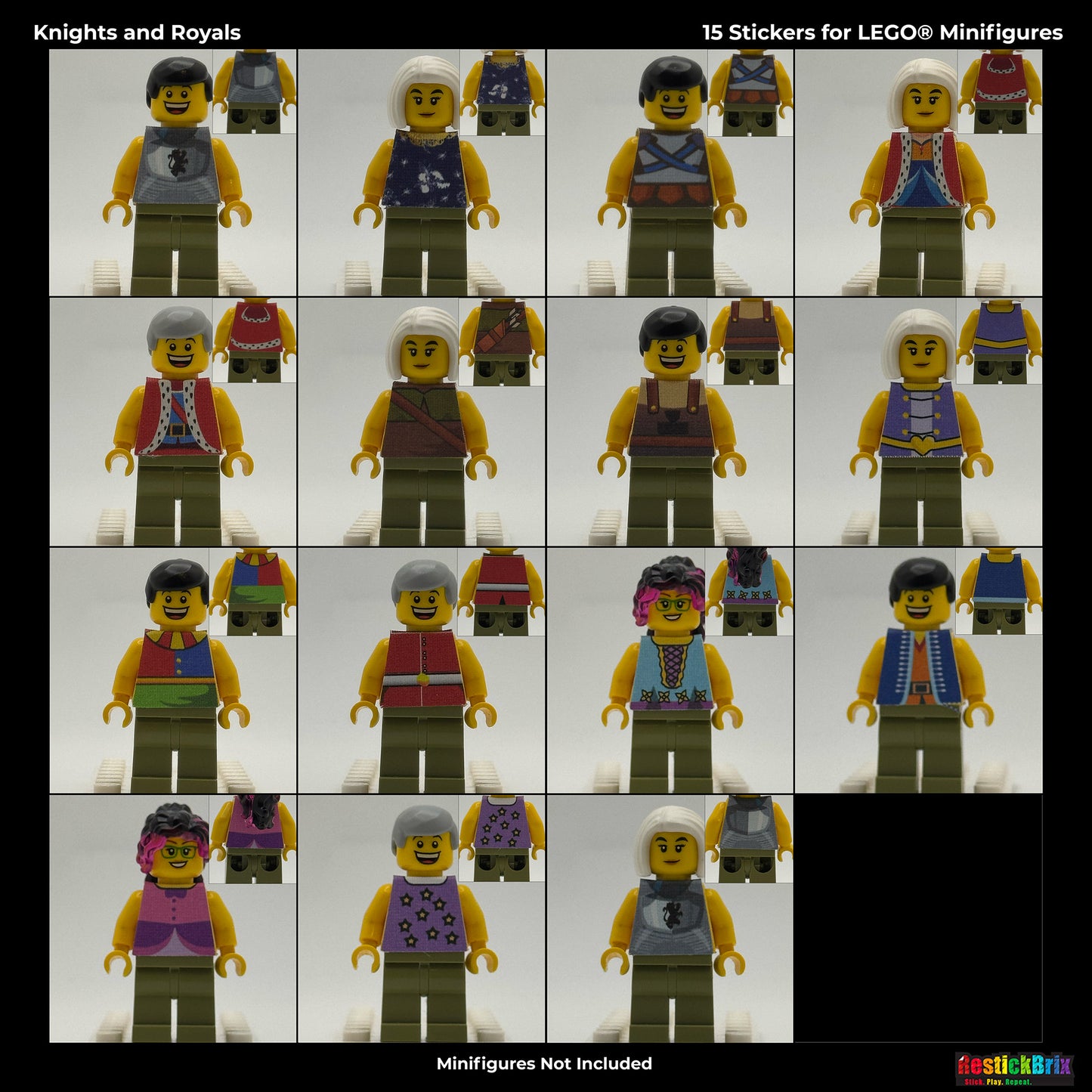 Retired Design -  Knights & Royals: Reusable Fabric Stickers for LEGO® Bricks & Minifigures