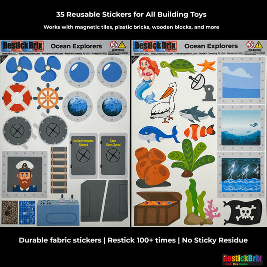 RestickBrix Ocean Explorers: Reusable Fabric Stickers for Building Toys
