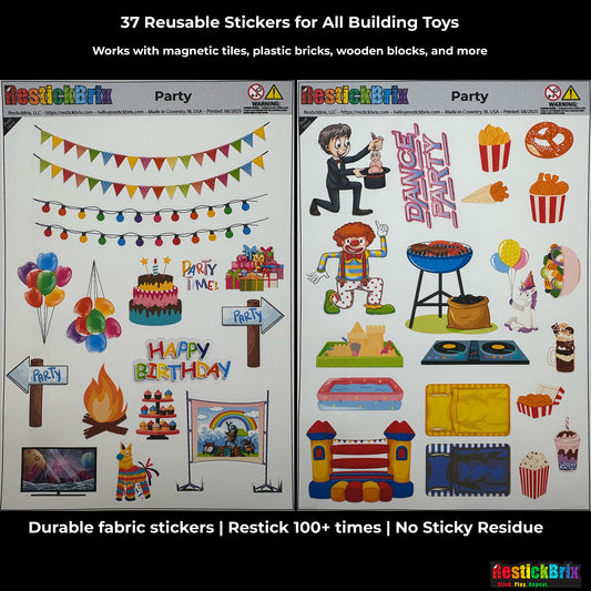 RestickBrix Party: Reusable Fabric Stickers for Building Toys