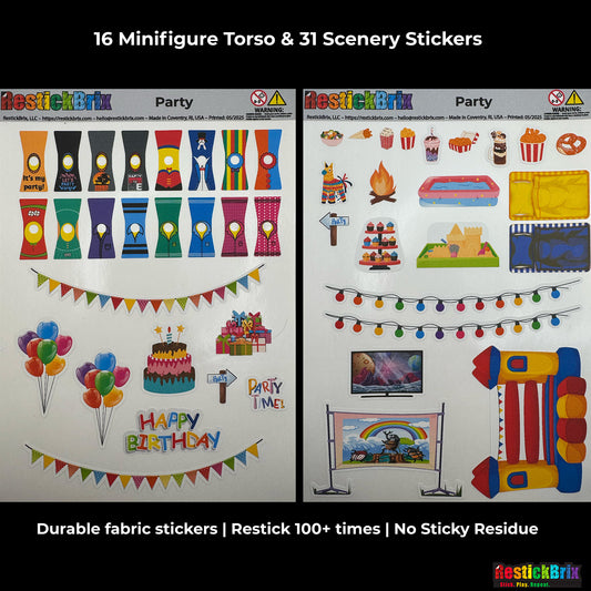 RestickBrix Party: Reusable Fabric Stickers for LEGO® Bricks & Minifigures