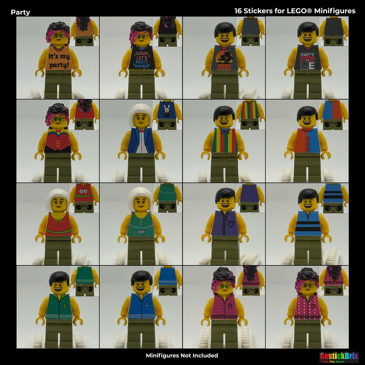 RestickBrix Party: Reusable Fabric Stickers for LEGO® Bricks & Minifigures