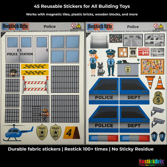 RestickBrix Police: Reusable Fabric Stickers for Building Toys