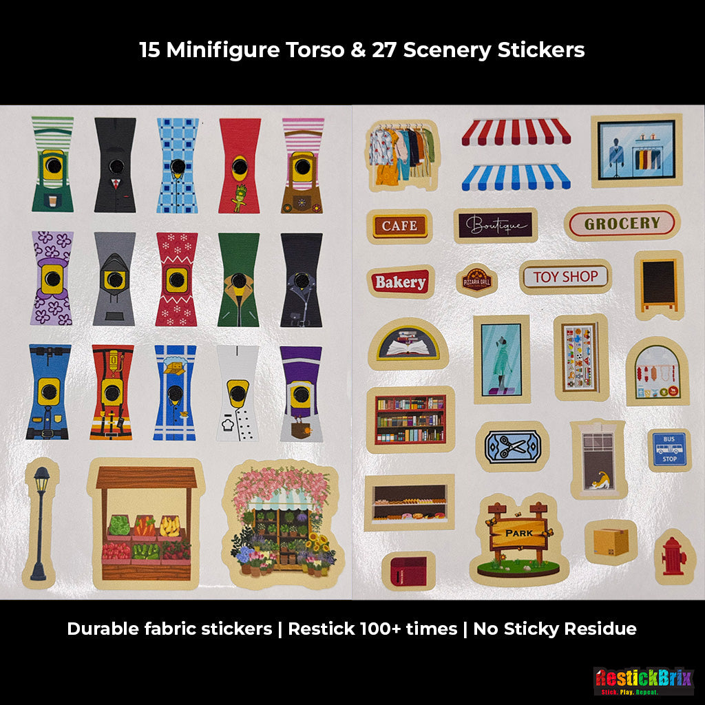Retired Design -  Shop & Stroll: Reusable Fabric Stickers for LEGO® Bricks & Minifigures