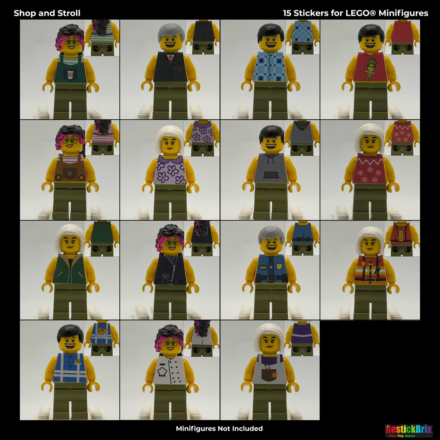 Retired Design -  Shop & Stroll: Reusable Fabric Stickers for LEGO® Bricks & Minifigures