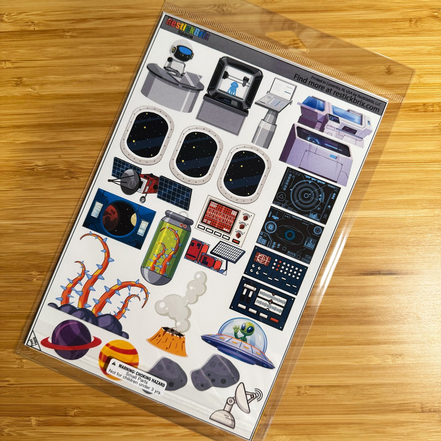 Space: Reusable Decals for Customizing Magnetic Tiles, Plastic Bricks, and more