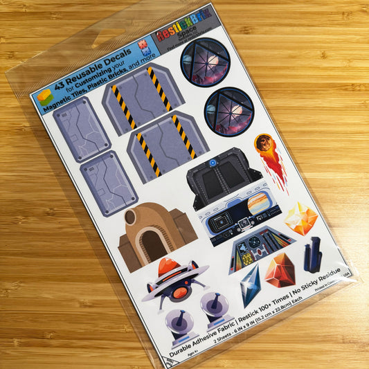 Space: Reusable Decals for Customizing Magnetic Tiles, Plastic Bricks, and more