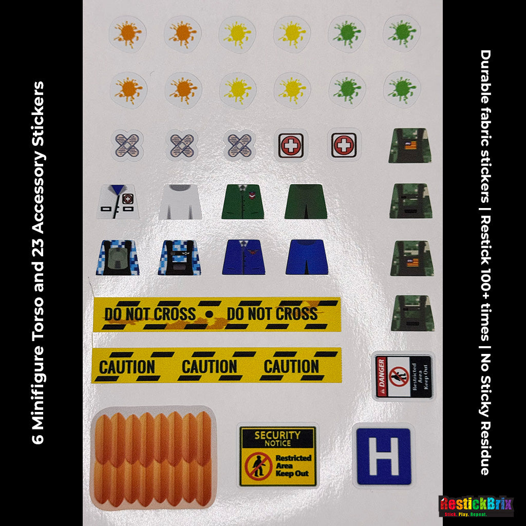 Retired Design -  Splat Battle: Reusable Fabric Stickers for LEGO® Bricks & Minifigures