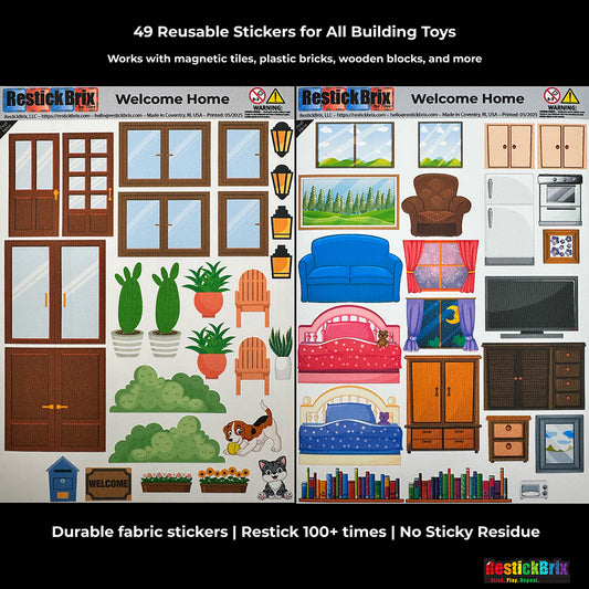 RestickBrix Welcome Home: Reusable Fabric Stickers for Building Toys