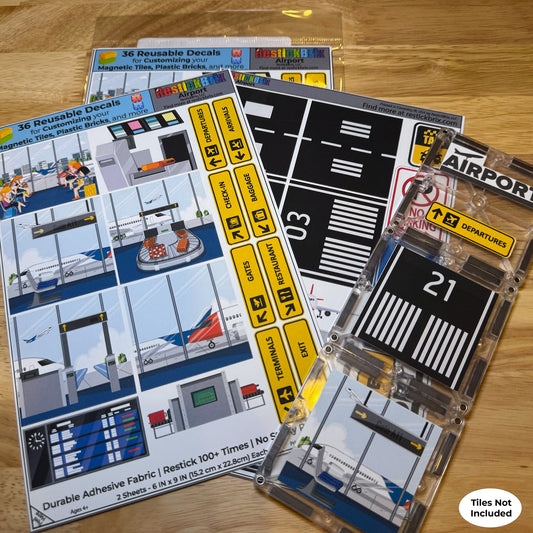 Airport: Reusable Decals for Customizing Magnetic Tiles, Plastic Bricks, and more