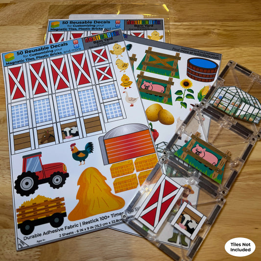 Barn Yard: Reusable Decals for Customizing Magnetic Tiles, Plastic Bricks, and more