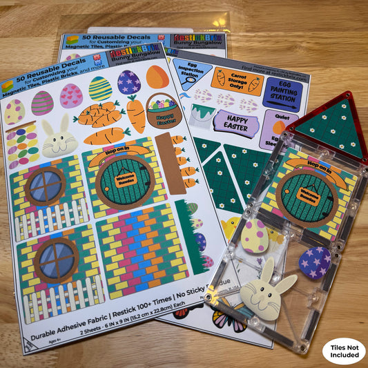 Bunny Bungalow: Reusable Decals for Customizing Magnetic Tiles, Plastic Bricks, and more