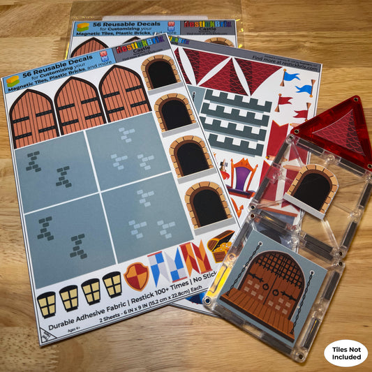 Castle: Reusable Decals for Customizing Magnetic Tiles, Plastic Bricks, and more