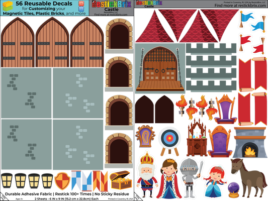 Castle: Reusable Decals for Customizing Magnetic Tiles, Plastic Bricks, and more
