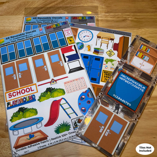 School: Reusable Decals for Customizing Magnetic Tiles, Plastic Bricks, and more