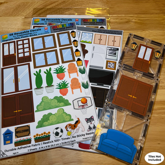 Welcome Home: Reusable Decals for Customizing Magnetic Tiles, Plastic Bricks, and more